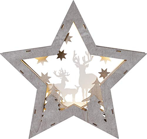 LED Weihnachtsdeko Fauna von Star Trading, Tischdeko Stern aus Holz mit Beleuchtung, warmweiß, batteriebetrieben, Höhe: 32 cm