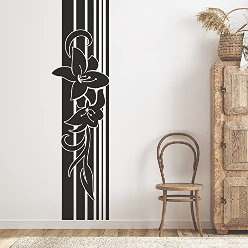 GRAZDesign Wandtattoo Blumen | Deko Banner XXL | Wandaufkleber Wandbanner Lilien mit Linien | Wohnzimmer Schlafzimmer Flur Eingang | selbstklebende Folie, 131x30cm, 090 silbergrau