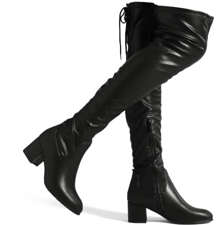 DREAM PAIRS Women's Over The Knee Thigh High Boots,Black/Pu,8