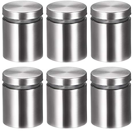 sourcing map 6 Stück Abstandshalter 25×32mm（Dia*H） Edelstahl Schilderhalter | Werbeschraube Abstandsschrauben für Schilder Displays, Silber