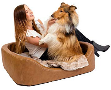 CopcoPet Hundebett Stella XXL 120 x 90 x 10 cm Antik Braun – Kunstleder, rutschfest & pflegeleicht – Bequemes Hundesofa für große Hunde, perfekt als Liegeplatz für Wohnzimmer & Schlafbereich