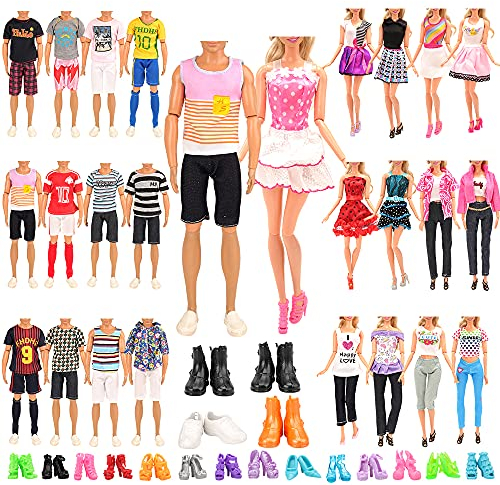 Miunana 24 Accesorios Seleccionadas para 11.5 Pulgada 30CM Muñeca Y 12 Pulgada Muñecas: 6 Trajes + 4 Zapatos para Ken Chico + 3 Trajes + 3 Pantalones + 3 Vestidos + 5 Zapatos para Chica