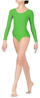BODYWEAR LTD Langärmeliger Gymnastikanzug für Mädchen – glänzendes Nylon – bequeme Passform – Performance Wear – unverzichtbar für Tanzkurse – Ballett-Gymnastik, Tanz, Schule, Sportbekleidung, grün,