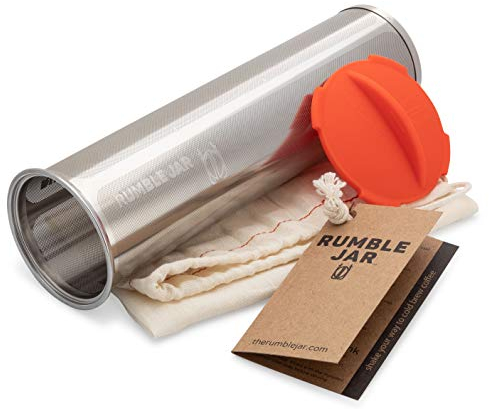 Rumble Jar - Next-Gen Cold Brew Coffee Maker for 32oz Mason Jars - 200 Micron Filter Is Ideal for Coarse Grounds & Stronger Coffee - Includes Cotton Filter Sock (32oz Filter-only w/Orangey-Red cap)