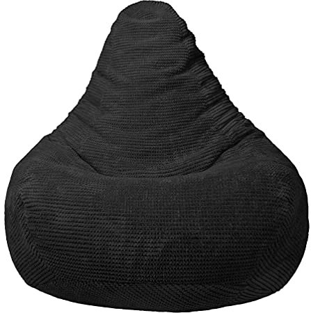 Loft 25 Pouf ergonomique d’intérieur en forme de poire à dossier haut pour adulte en tissu velours côtelé et doublure intérieure Noir