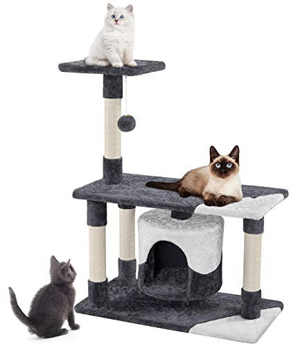 costoffs 90cm Cat Tree Cat Climbing Tower with Scratching Posts for Indoor Cats, Dark Grey/White