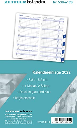 Kalender-Ersatzeinlage - für den Taschenplaner Typ 530 - 8,8x15,2 cm - 1 Monat auf 2 Seiten - Registerschnitt - separates Adressheft - Notizheft - ... - separates Adressheft - faltbar - Notiz-Heft