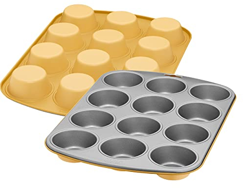 Original Kaiser Happy Colors Muffinblech für 12 Muffins, Muffinform 38 x 27 cm, antihaftbeschichtet, Standardgröße, Cupcake Formen, exciting orange, orange