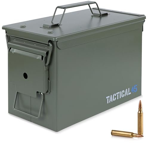 Tactical45 M2A2 50 Cal Ammo Can Army Green Ammo Storage Container with Front Latch System Steel Military Grade Ammo Case