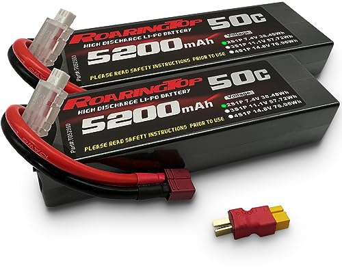 RoaringTop Batterie Lipo 2S 5200mAh 50C 7.4V RC Batterie Hardshell de avec Connecteur T Plug pour Camion RC Truggy RC Voiture RC Bateau RC Hélicoptère RC Avion(2 Pack)
