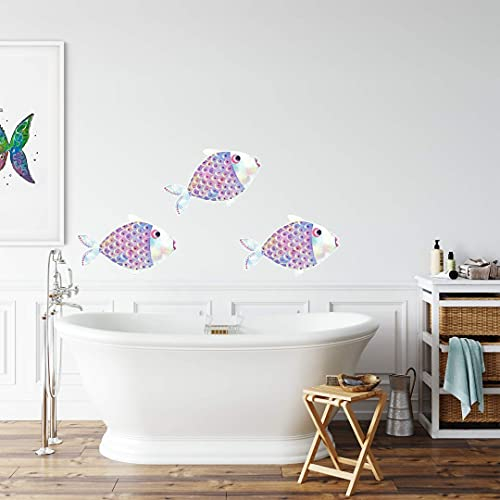 bunter Regenbogen Fisch Wandtattoo Kinderzimmer 40x24cm Wandsticker Badezimmer selbstklebend Wand Boho Deko Aufkleber