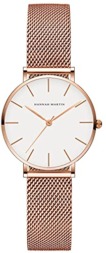 Kubagom Damen Armbanduhr Analog Quarz Edelstahl Wasserdicht Mesh Ultradünne 32mm
