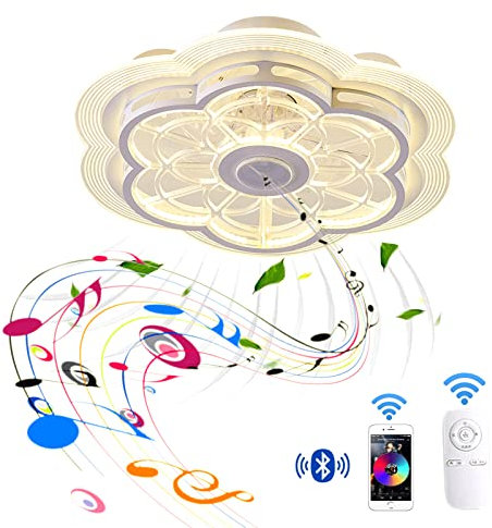 RGB Colour Changing LED Ceiling Fan with Light and Remote Control, Dimmable Ceiling Lamp with Fan Silent and Bluetooth Speaker Music APP Control Fan Lamp for Living Room Bedroom Kids Room, 60W+36W (A)