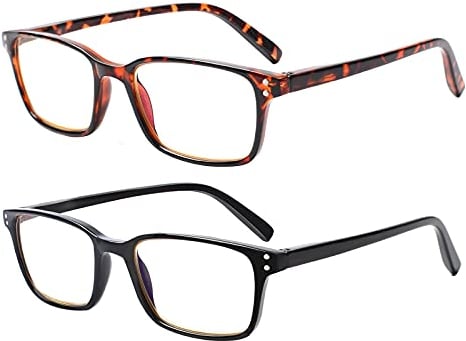 COJWIS Lesebrille 2 Pack Blaue Licht Blockieren Brille Federscharnier Anti Schwindlig Damen und Herren Leicht Brillen (2 Farbe Mischen, 2.50, multiplier_x)