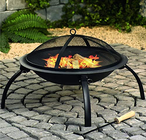 ZCBYBT Pit de feu extérieur de 22 Pouces, Feux de feu, arcadaire en Bois Portable en Acier Pliant en Plein air Camping en Plein air Barbecue grillades, Bol de Pompiers avec Couverture d'écran, Poker