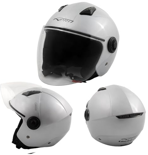 Jethelm mit langem Visier für Roller, Motorrad, Quad, ECE 22-06 zugelassen, Silber XL