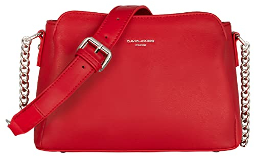 David Jones - Damen Kleine Umhängetasche - Frau Schultertasche PU Leder - Kette Handtasche Crossbody Bag Viele Fächern Taschen - Abendtasche Handy Clutch Pochette Elegante Kettentasche - Rot