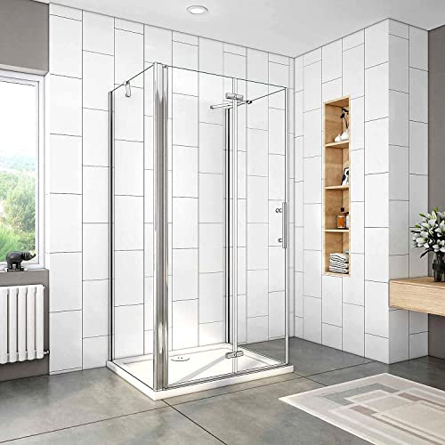Acezanble Duschkabine 120x90x90cm U-FORM U-Kabine Duschabtrennung Dusche Duschtür Nano Glas Drehfalttür H195cm