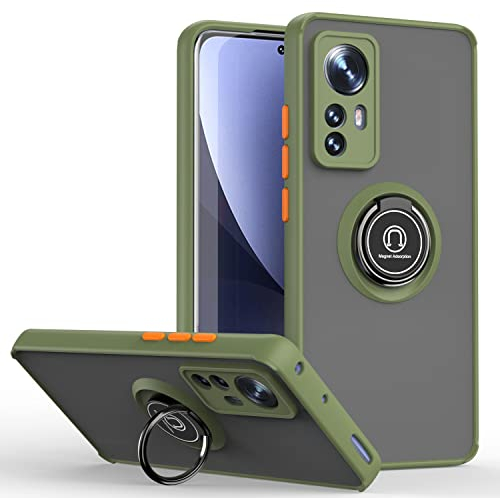 XINYEXIN Hülle für Xiaomi 12 Pro/Xiaomi 12S Pro, Anti-Scratch Stoßfest Handyhülle mit Ringständer, Durchscheinend PC Back + Soft TPU Bumper Case Cover - Armeegrün