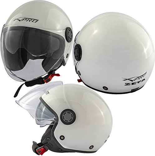 Moto Jet Casco Scooter Visiera Lunga ECE 22 06 Certificato Parasole Bianco M
