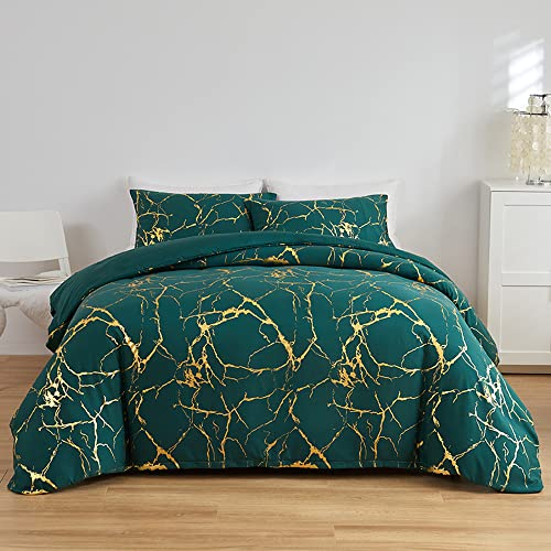 ARYURBU Bettwäsche 155x220 cm Set 2teilig 1x Bettbezug 155x220cm und 1x Kissenbezug 80x80cm Mikrofaser Retro Dunkelgrün Gold Marmor Glitzermuster für Damen Herren Einzelbett Romantisch