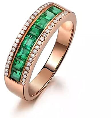 Anello In Oro Oro Rosa 18K, Smeraldo Tondo 1.03ct Diamante 0.13ct Anelli Coppia Anello Fidanzamento Taglia 15