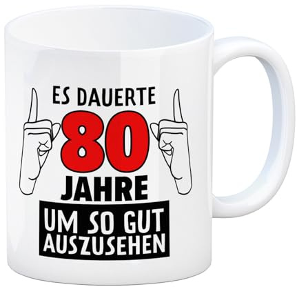 speecheese Witziger Kaffeebecher für den 80. Geburtstag mit Motiv: Gutes Aussehen lustige Kaffeetasse für den runden Geburtstag mit witzigem Motiv als Geschenk für Oma oder Opa