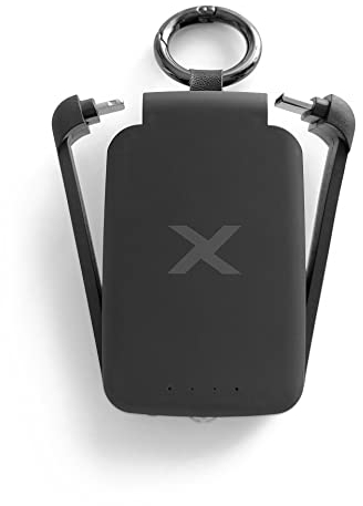 Portachiavi con Power Bank 2.000 mAh. Caricabatterie portatile con 2 connettori integrati ed illuminazione led, caricatore da tasca o da borsetta