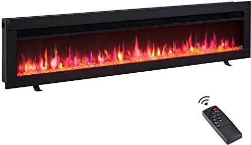 FlameKo Dilton 60/152cm 3 in 1 Electric Fireplace with Logs, Freestanding, Wall Mounted, Recessed, 9 Colour Flame Effect, Media Wall Compatible, 900W - 1800W Heater, Remote Control