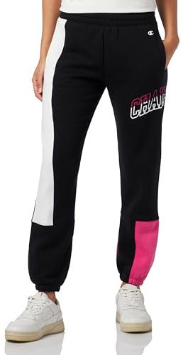 Champion Legacy Legacy Color Punch W - Light Powerblend Fleece High-Waist Elastic Cuff Pantaloni da Tuta, Nero/off White/Fucsia, Donna FW23