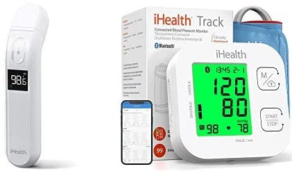 Kit iHealth thermomètre pour adultes par ihealth, thermomètre infrarouge pour de forehead et ihealth Track - Tensiomètre Bras pour Mesure Tension Artérielle, Pouls