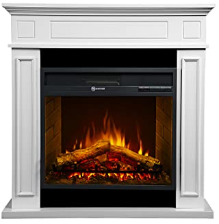 Chimenea eléctrica de suelo JEFFERSON de madera blanca 89,5 x 90,5 x 28