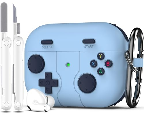 R-fun Hülle kompatibel mit Apple Airpods Pro (2023/2022/2019, 2./1. Gen), (USB-C/Lightning-Kabel), mit Reinigungsset, klassisches Design für Handheld-Spielekonsolen, weiche Silikon-Schutzhülle,Blau
