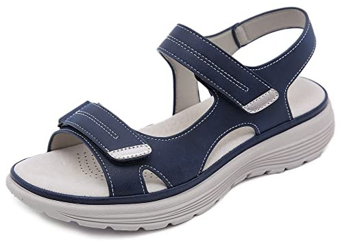 SMajong Sandales Mode Femme Plateforme Sandales de Sport Confortable Sandales de Marche À Bout Ouvert Été Légères Chaussures de Plage,Bleu-B 41 EU