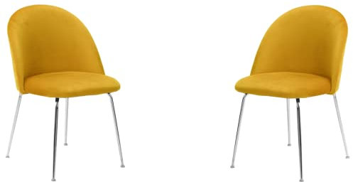 Vintage-Stuhl für Esszimmer oder Büro, aus Samt mit Metallbeinen, 2-teiliges Set (Gelb, Chrom-Beine)
