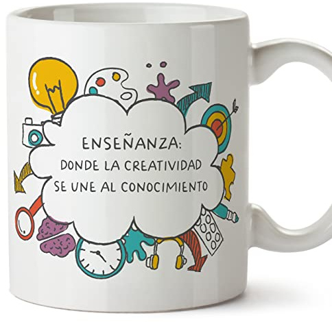 MUGFFINS Tazas para PROFESOR - En Español - Creatividad y conocimiento - 11 oz / 330 ml - Regalo original y divertido