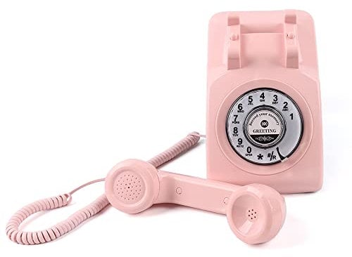 Kvynzz Téléphone de Bureau avec Livre d'or Audio de Style Vintage et rétro | Livre d'or de Mariage Téléphone à Cadran (Pink)