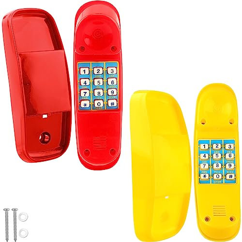 Haconba 2 Pack Swingset Phone Toys Safety Handlestoy Phone Pretend Play Telephone with Numeric Key for Kids Outdoor Playground Treehouse Accessories (Yellow, Red)