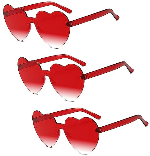 YUDANSI 3Pack Herz Party Brille Für Kinder Erwachsene, UV400 Schutz Herz Sonnenbrille Für Damen Herren, Hippie Specs Kleid Kostüm Herz Brille, Kinder Liebe Herz Geburtstag Sommer Party Gefälligkeiten