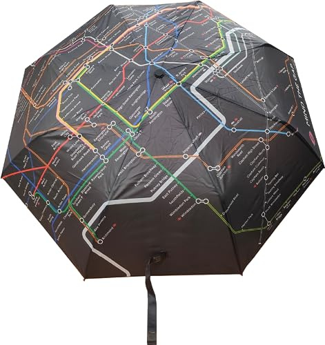 GWCC Lizenzierter Mini-Regenschirm mit Londoner U-Bahn-Tube, Schwarz, Kartendruck, verpackt in Ärmeltasche, Einheitsgröße