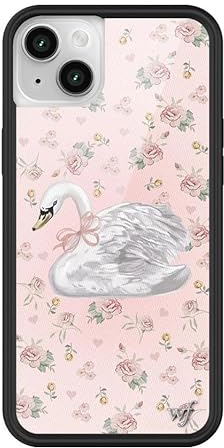 Wildflower Schutzhüllen – kompatibel mit Apple iPhone 13/14, schützender schwarzer Stoßfänger, 122 cm Falltest-zertifiziert, Kleinunternehmen in Frauenbesitz, süßer Schwan, Vogel, rosa,