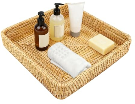 Tissting Bandeja de Mimbre, Bandeja Tejida a Mano Rectangular de Ratán Natural 30x40 cm para Almacenamiento y Decoración en Sala de Estar, Comedor, Dormitorio, Balcón