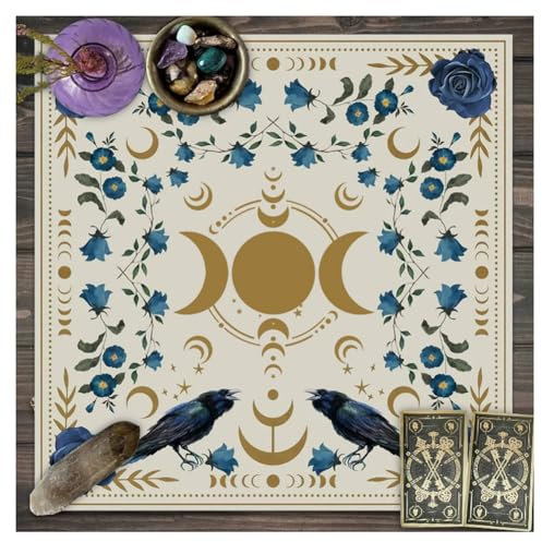 Egurs Altar Tarot Tischdecke Altartuch Mond Phases Blumen Tarotkarten Tuch Quadratisch Altardecke Alter Hexerei Spread Cloth Spiritueller Himmlisches Wandteppich Homedeko Stil 5 75x75cm