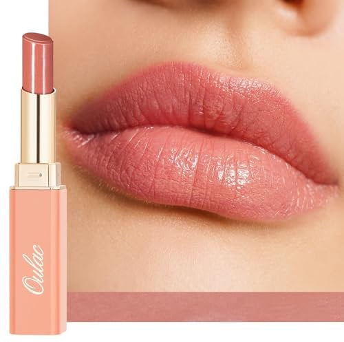 Oulac Nude Peach Lipstick - Moisture Shine Hydrating Lipstick & Tinted Lip Balm for Dry Lips, Medium Coverage Lip Colour | Juicy Look, Glossy Finish, Vegan, Cruelty-Free, Dolce Vita (13)