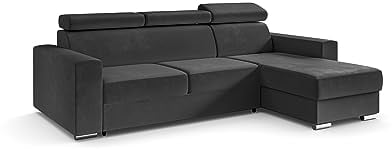 ALTDECOR Ecksofa rechts mit Schlaffunktion und Bettkasten mit Gasdruckfeder, Polstercouch in L-Form rechts angeordnet, rückenecht gepolstert, ideal als Gästebett - FIX - 242x168 cm Dunkelgrau