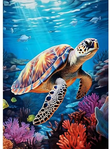 MAXBYE Tortuga DIY Diamond Painting Kit, Animales 5D Pintar con Diamantes Kit Pintura Diamante Niños Adultos Redondo Taladro Cuadro Diamantes Kits para Hogar Decor 30x40cm
