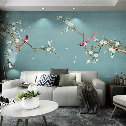 ZEZILE Custom wallpaper 3d mural pear flower and bird hand-painted pen and bird Chinese decorative painting 3d wallpaper