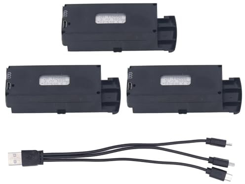 SUNGOOYUE 3,7V 1800mAh Lithium Batterie, 3-teiliges RC Drohnen Batterie Ladekabel Set für Faltbare RC Flugzeuge S6 G6