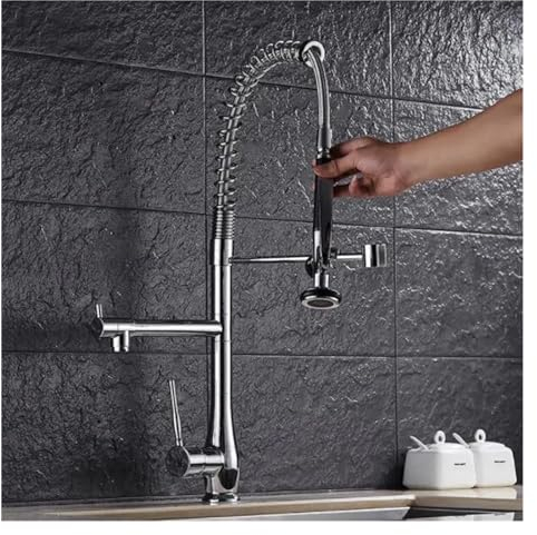 Küchenarmatur, verchromtes Messing, Pull-Down-Feder, Küchenspüle-Wasserhahn, schwenkbarer Auslauf, hoher Behälter, Mischbatterie