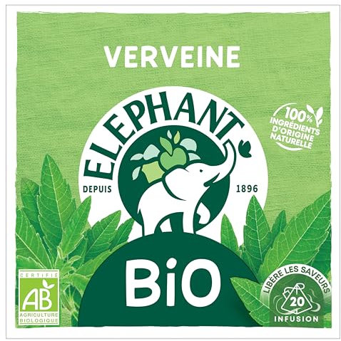 Elephant, Infusion Aromatisée, Goût Verveine Citronnée et Camomille, Certifié Rainforest Alliance, Ingrédients d'Origine 100% Naturelle, 20 Sachets Pyramid